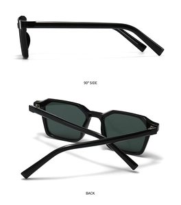 Detailed 90-degree side and back view of black polygon polarized sunglasses frames
