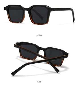 Detailed views of vintage square polarized sunglasses with brown tortoiseshell gradient frames