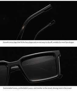 Detail view of glossy square frame sunglasses with ergonomic anti-slip temple design
