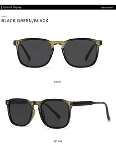 Front and side view of black to green gradient frames with dark grey polarized lenses