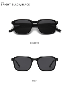 Front and top view of vintage black square polarized sunglasses with high-gloss frames