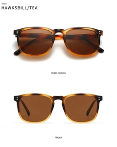 Front and top views of polarized tortoiseshell round sunglasses with metal accents