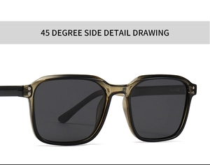 Detail of square amber tortoise sunglasses with metallic rivets and 45-degree side view