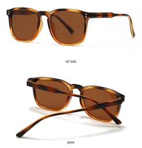 Polarized sunglasses featuring tortoise frames and brown lenses from side and back views