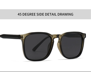 Close-up 45-degree side view of polarized sunglasses with rivet detail and amber frames