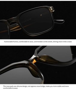 Detailed macro view of dark amber acetate frame with integrated silicone nose pads