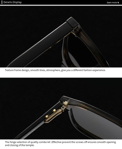 Close-up of polarized sunglasses with black glossy frame and durable metal hinges