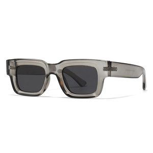 Classic rectangular polarized sunglasses with translucent grey frames and dark lenses