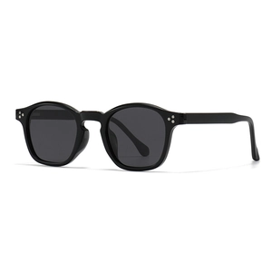 Classic retro round polarized sunglasses with black frames and silver dot accents