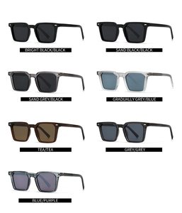 Collection of polarized square sunglasses in seven diverse colors with metal hinges
