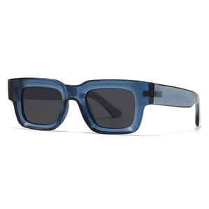 Classic rectangle polarized sunglasses with thick dark blue transparent frames for unisex