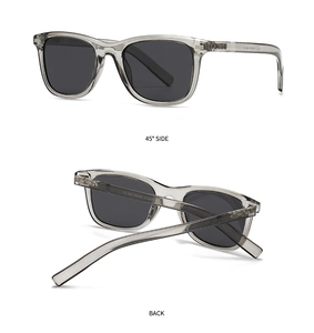 Lunettes de soleil carrées polarisées gris transparent avec vue détaillée de la charnière