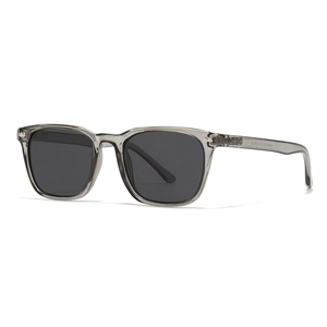 Classic polarized square sunglasses with transparent grey frame and dark grey lenses