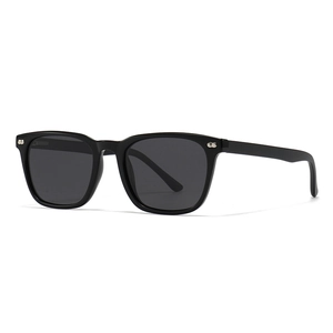 Classic black square polarized sunglasses with dark grey lenses and silver rivets
