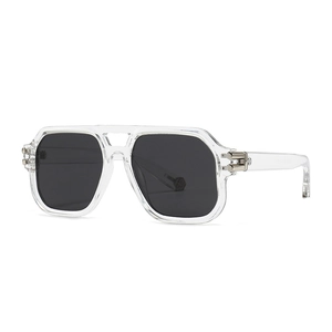 Fashionable polygon sunglasses with clear frames and dark lenses for men and women