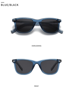 Lunettes de soleil polarisées avec monture carrée bleue transparente et verres foncés