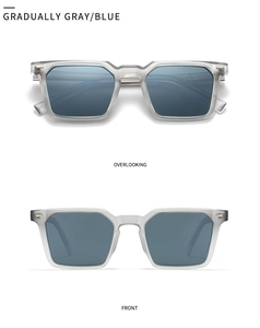 Polarized rectangle sunglasses in gradient gray blue with a matte translucent frame design