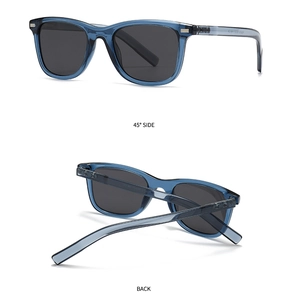 Vues détaillées de lunettes de soleil polarisées bleues transparentes à monture carrée