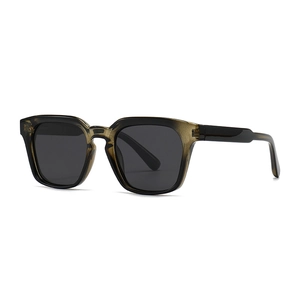 Modern unisex polarized polygon sunglasses with transparent brown frame and dark lenses