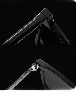 Macro shot of high-quality metal hinges and glossy frame of polarized sunglasses