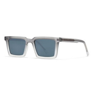 Translucent gray square frame polarized sunglasses with three-arrow metal detail