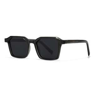 Retro square polarized sunglasses with dark gray translucent frames and textured temples