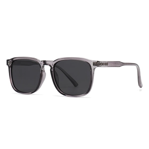 Classic polarized round sunglasses with translucent grey frames and dark lenses