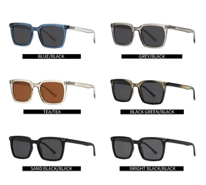 Collection of modern retro square polarized sunglasses in six assorted colors and frames