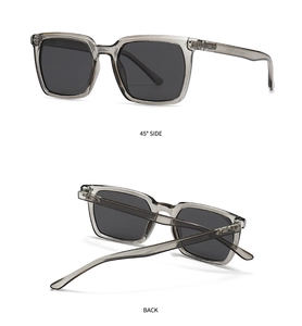 Square polarized sunglasses in grey frame with 45-degree side and back views