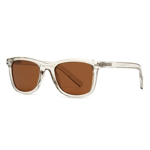 Lunettes de soleil carrées polarisées avec monture champagne transparente et verres bruns