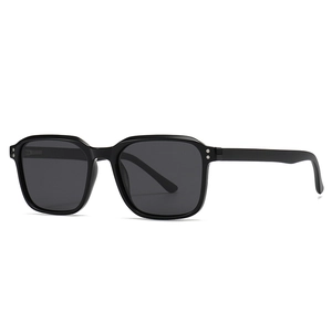 Classic polarized square frame sunglasses with black glossy finish and metallic rivets