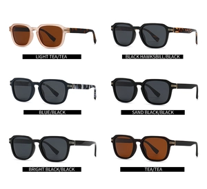 Showcase of vintage oversized square sunglasses in six assorted frame colors and lenses