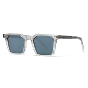 Retro square polarized sunglasses with translucent grey frame and matte finish