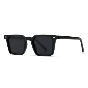 Classic black square frame polarized sunglasses with silver metal accents on the side