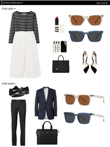 Flat lay of modern square polarized sunglasses displayed with fashion dress collocation