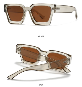 Detail view showing the 45-degree side and back of retro square polarized sunglasses