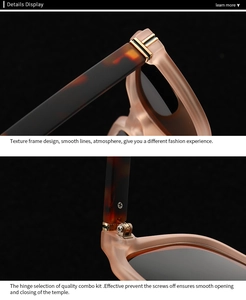 Detail view of pink resin frame with tortoiseshell temples and gold metal hinges