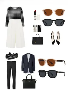 Fashionable polygon sunglasses in black and transparent frames for business casual outfits