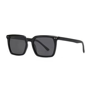 Modern retro square polarized sunglasses with black frames and silver rivet accents