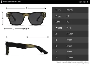 Tableau des tailles détaillé pour lunettes de soleil polarisées avec mesures du cadre
