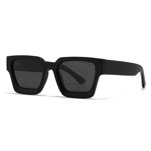 Modern retro square polarized sunglasses with thick black frames and dark grey lenses