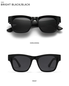 Vues frontale et supérieure de lunettes de soleil carrées noires avec verres polarisés