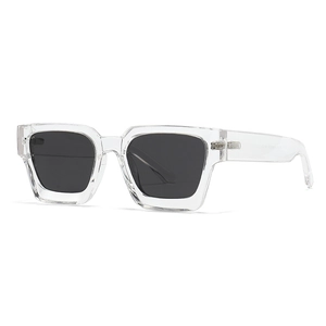 Modern retro square polarized sunglasses with transparent thick frames and dark grey lenses