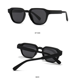 Detailed side and back views of chunky black polarized sunglasses with UV lenses