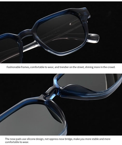 Detail of blue translucent polygon frame with soft silicone nose pads and model code