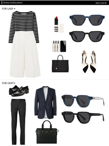 Polygonal polarized sunglasses styled for men in navy suits and women in striped tops