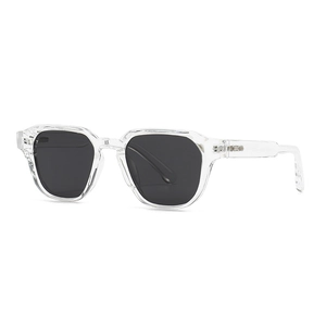 Modern unisex polarized sunglasses with transparent polygonal frame and dark square lenses