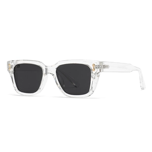 Polygonal oversized sunglasses with clear acetate frame and golden bone metal accents