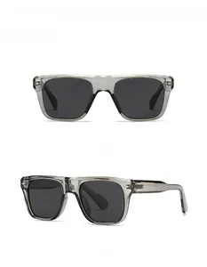Front and side view of square polarized sunglasses in transparent gray and black