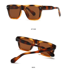 Detailed 45-degree and back view of tortoiseshell polarized sunglasses with brown lenses